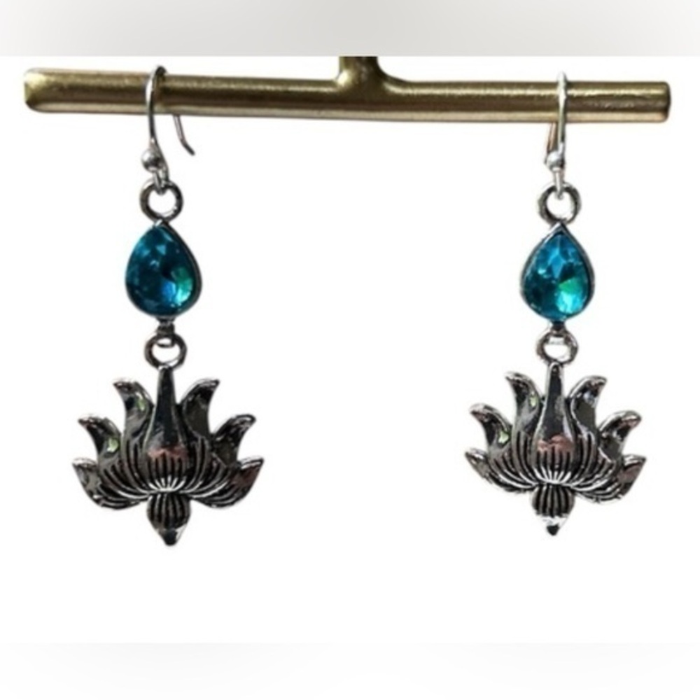 New Silver Lotus Dangle Earrings